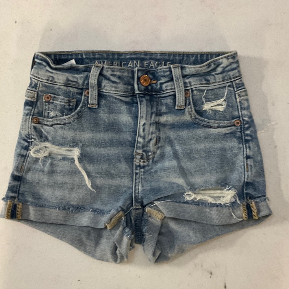 American Eagle Outfitters Light Blue Distressed Jean Shorts